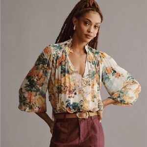 Anthropologie “The Estela” Sheer Printed Blouse